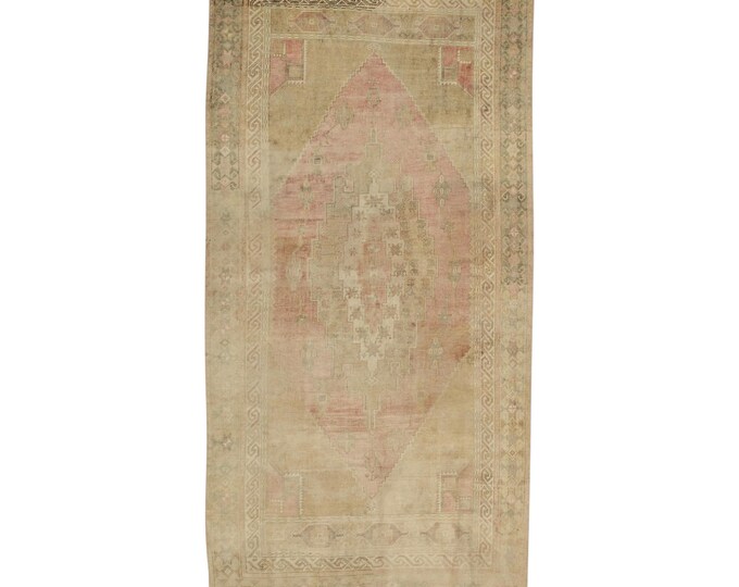 Vintage Turkish Rug – Distressed Oushak Rug, Pink, Gray, 6x9 – Soft & Elegant, Entryway, Hall, Kids Room, Gameroom