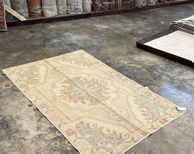 Pastel color turkish rug, 5x7 fet,  rug, oushak rug, anatolian rug, washalw turkish handmade 4x7 size area rug, faded oushak kitchen rug,