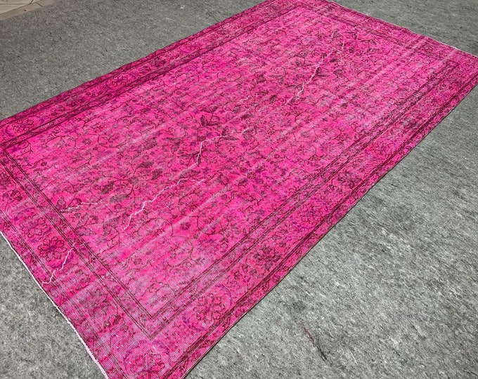 Handwoven Turkish Rug – Vintage Anatolian Rug, Pink, 6x9 – Ideal for Any Space, Kids, Office, Gameroom