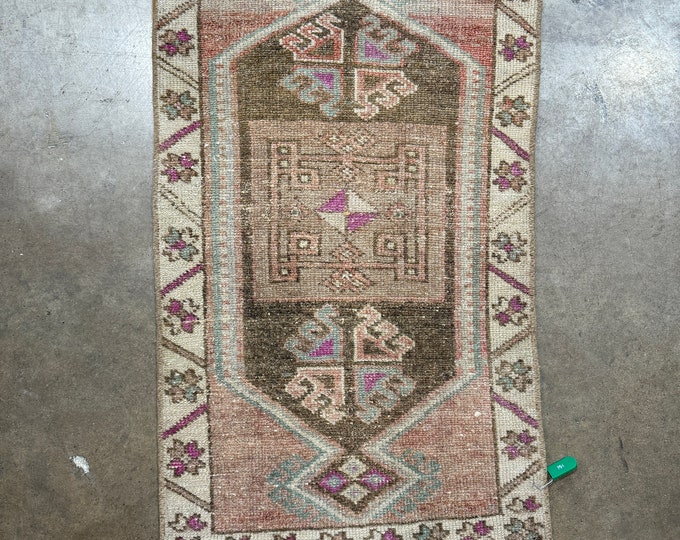 Muted Turkish Entryway Rug – Soft Pastel Tones, 20x36 inch – Elegant & Versatile, Brown, Natural Colors, Tan, For Entryway, Kitchen, Sink