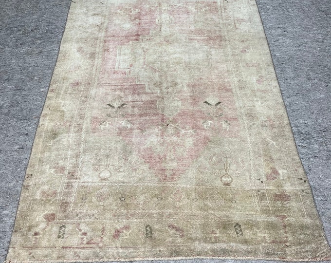 Bohemian Turkish Rug 5x8 - Handmade, Faded Pink, Tan, Elegant & Neutral Area Rug for Entryway, Bedroom, Kids, Gaming, kitchen, Bathroom etc