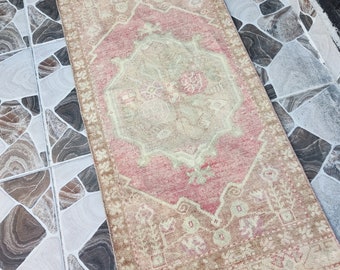 2x4 rug, small turkish rug, washale oushak small rug, muded Handmade rug, Pink colors doormat rug, kidsroom rug,