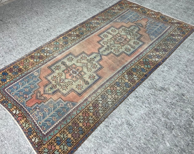 5x8 feet handmade turkish rug, area rug, livingroom rug, fun product, orange and blue, for office and small area