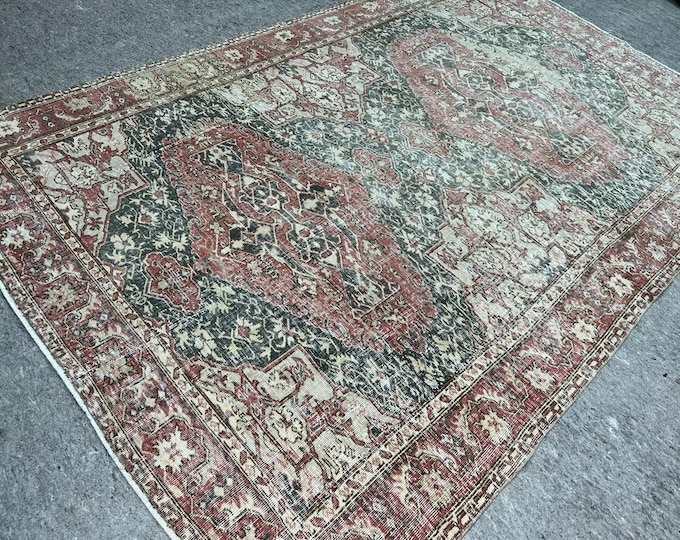 6.x9 feet rug, handmade rug, oushak rug, turkish rug, distressed rug, livingrom, area, dinning, distressed rug, boho design