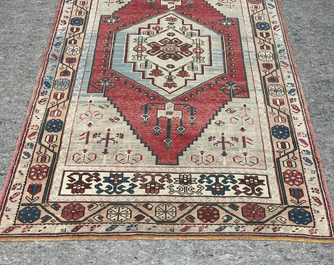 5x7 turkish red colors handmade rug, wash rugs, oushak faded rugs, oriental area rugs, Accent kitchen rugs, anatolian small rug,