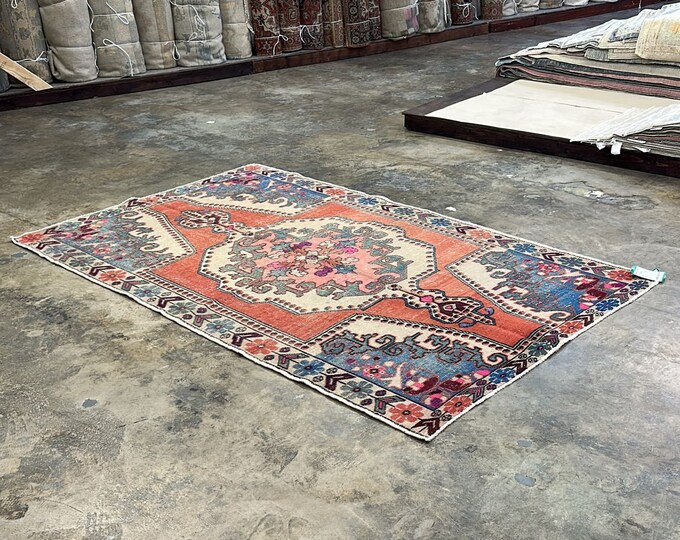 5x7 feet turkish handmade rug, oushak rug, anatolian handmade rug, bedroom rug, bathroom rug, antique rug, washale handmade rug