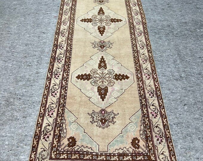 3.5x11.8   feet runner rug.turkish beige colors handmade rug, faded  rugs, oushak faded rugs, orientarunner rugs, Accent kitchen rugs,