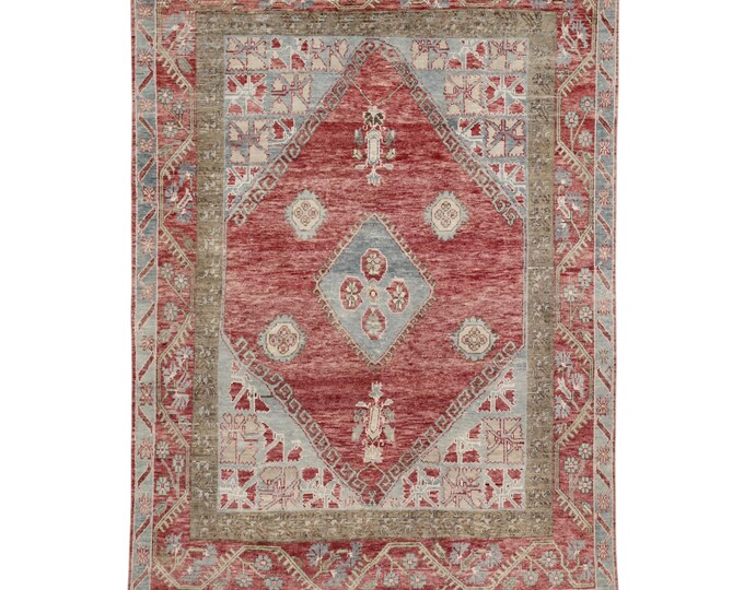 Handmade Turkish Oushak Rug – Vintage 6x9 Pink and Brown Area Carpet, Soft Distressed Style for Bedroom, Hallway, Nursery