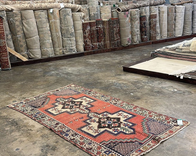 washale handmade turkish kitchen rug, washale handmade oushak rug, 5x7 ft rug, boho decoor rug, flower rug, pattern area rug, pattern rug