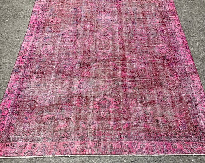 6x9distressed,feet rug, handmade village turkish rug,pink,black,purple, pink, white ,orange rug, brown colors, oriental, kids room, natural