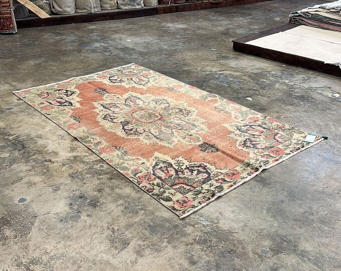 5x7 feet rug, handmade village turkish rug, orange rug, brown colors, oriental, kids room, natural