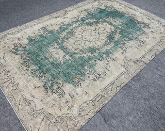 6x9 rug, 6x9 green rug , nomadic rug, muted area rug , washale turkish rug, accent oushak rug, saloon rug, natural rug, livng rug, stair rug