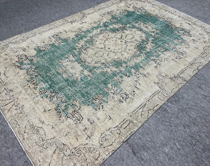 6x9 feet rug, 6x9 green rug , nomadic rug, muted area rug , washale turkish rug, accent oushak rug, saloon rug, natural rug, livng rug,