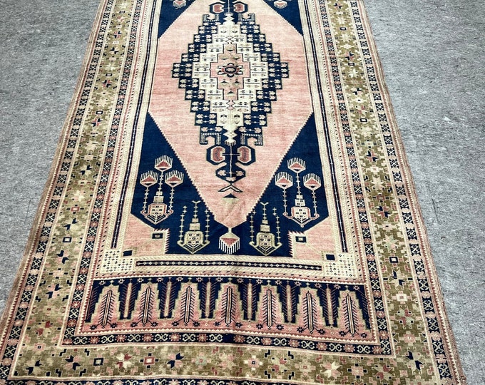 5.4x11 turkish blue colors handmade rug, wash  rugs, oushak faded rugs, oriental area rugs, Accent kitchen rugs, anatolian small rug,