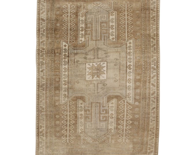Handmade Turkish Oushak Rug – Vintage 6x9 Pink & Grey Area Carpet – Soft Distressed Style for Bedroom, Hallway, Nursery