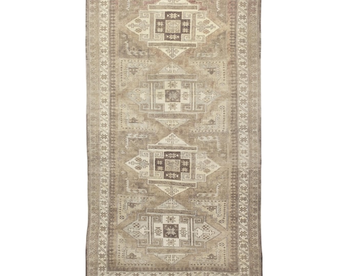 Handmade Turkish Oushak Rug – Vintage 6x9 Pink & Grey Area Carpet – Soft Distressed Style for Bedroom, Hallway, Nursery