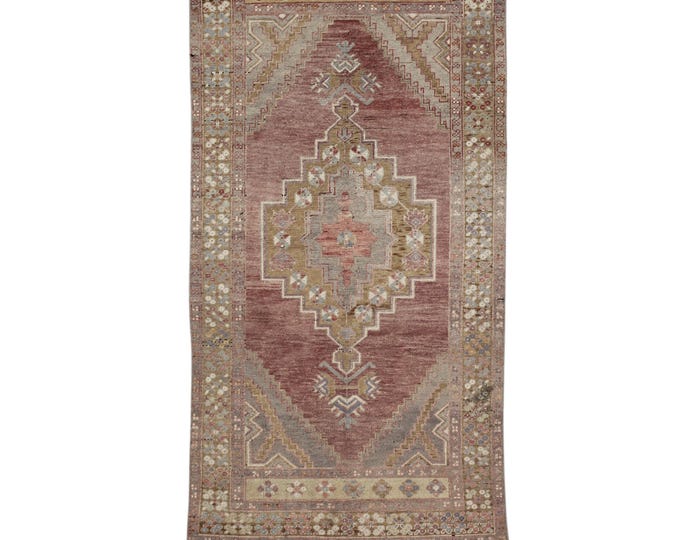 Pink and Gray Turkish Rug – 6x9 Vintage Distressed Oushak – Handmade Soft Carpet for Modern or Boho Home