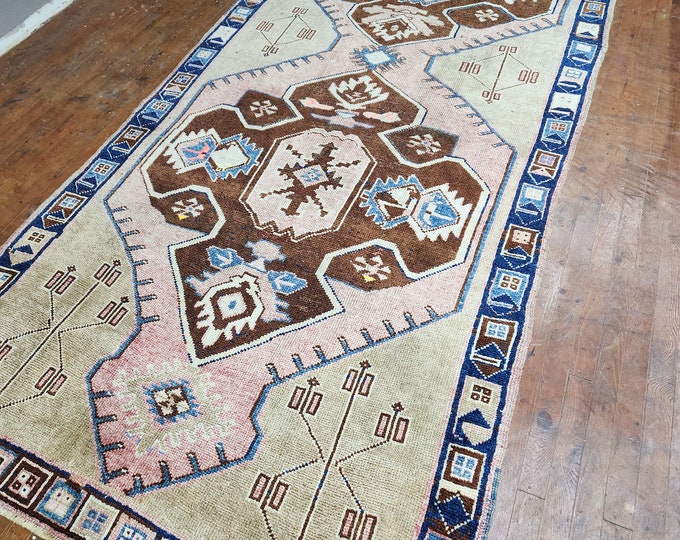 5.2x12.9 feet runner rugs. herki handmade blue color runne rug.large size runneer rug.turkish handmade washale faded runner rug