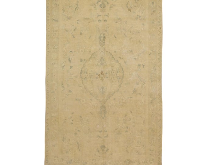 Vintage 6x9 Turkish Oushak Rug – Pink and Beige, Handmade Area Carpet – Ideal for Hall, Kids Room, Living Space