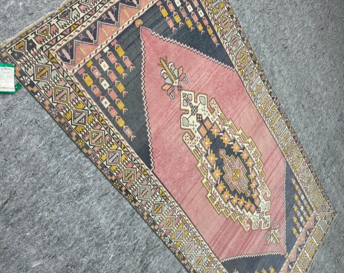 4x9 feet, Small area Kids room rug, handmade turkish rug.anatolia area rug.oushak area rug, Pink gold and colorfull