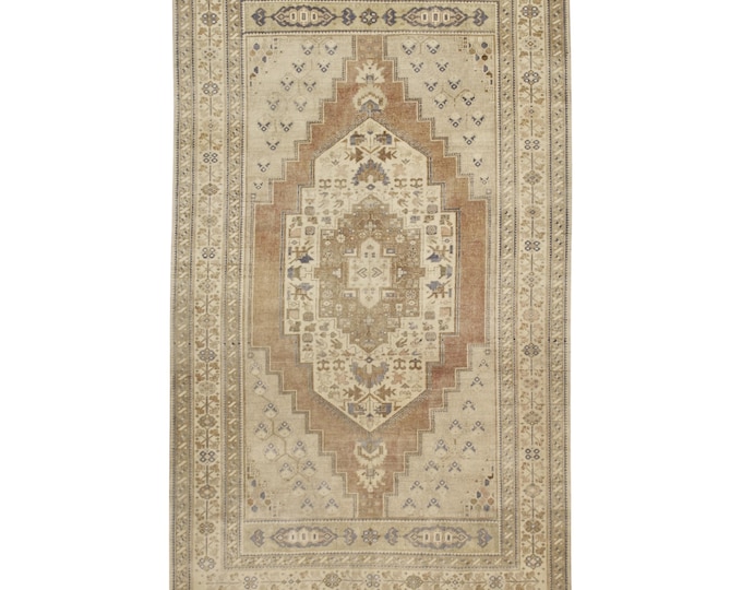 Vintage 6x9 Turkish Oushak Rug – Brown and Beige, Handmade Area Carpet – Ideal for Hall, Kids Room, Living Space