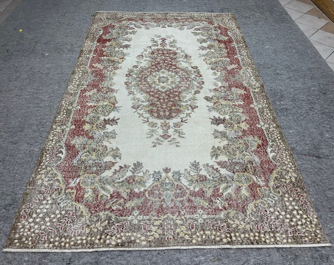 6x10 distressed,feet rug, handmade village turkish rug, orange rug, brown colors, oriental, kids room, natural