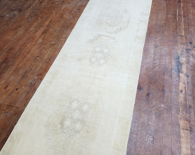 2.10x12.7 feet pastel color turkish handmade runner rug. anatolian faded runner rug. washale oushak runne rug.entry way runner r
