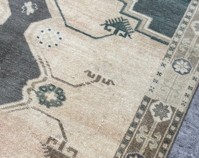 Soft Neutral Turkish Rug 4x6 - Brown, Beige & Pastel Pink, Cozy Vintage Look for Bedroom or Entryway