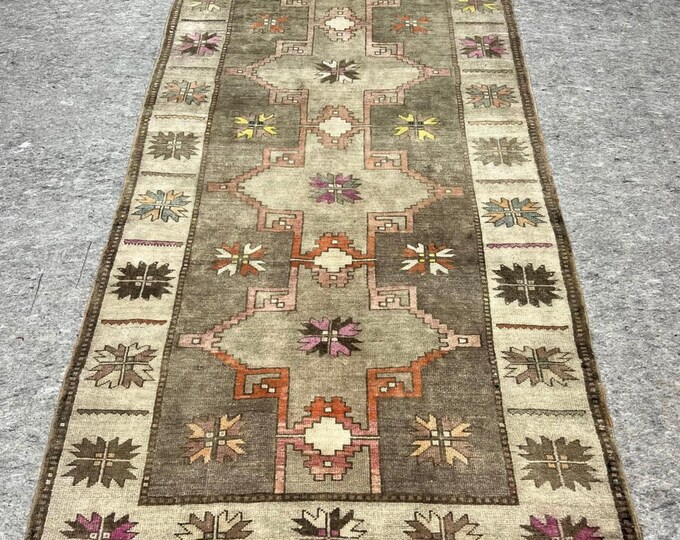 One-of-a-Kind Turkish Runner – Handwoven Wool, 4x11 ft – Elegant & Unique, Wide Runner, Entryway, Corridor, Hall, Brown, Natural Color