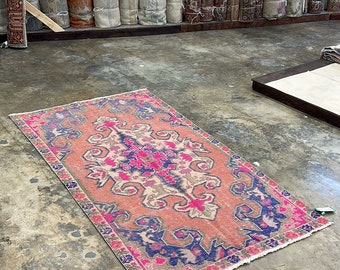 4x7 Hand woven unique vintage turkish rug, 4x7 feet rug, turkish faded rug, washed rug, oriental rug, washale oushak rug, rainbow coloor rug