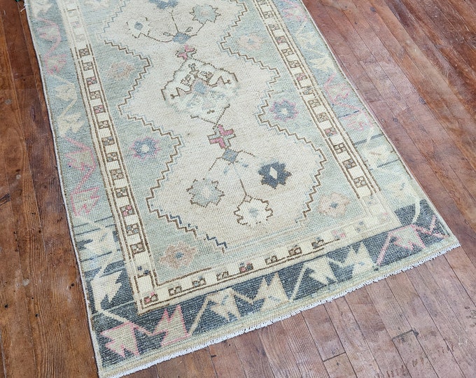 3x5 mini area rug, turkish area rug, bedroom area rug, kitchen area rug, handmade area rug, oushak area rug, entry way area rug.