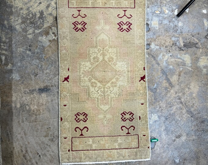 19x40 turkish doormat rug, oushak doormat rug, anotolia doormat rug, kitchen doormat rug, bedroom doormat rug, entry way doormat rug