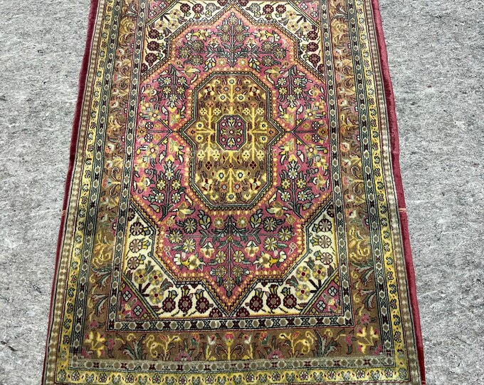 2x4mini area rug, oushak area rug,red,yellow, anotolia area rug, bedroom area rug, kitchen area rug, entry way area rug, handmade area rug