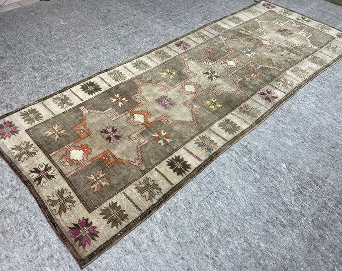 4X11 feet runer rug.turkish kars village runner rug. brown color runner rug. washale runner rug. entry way runner rug