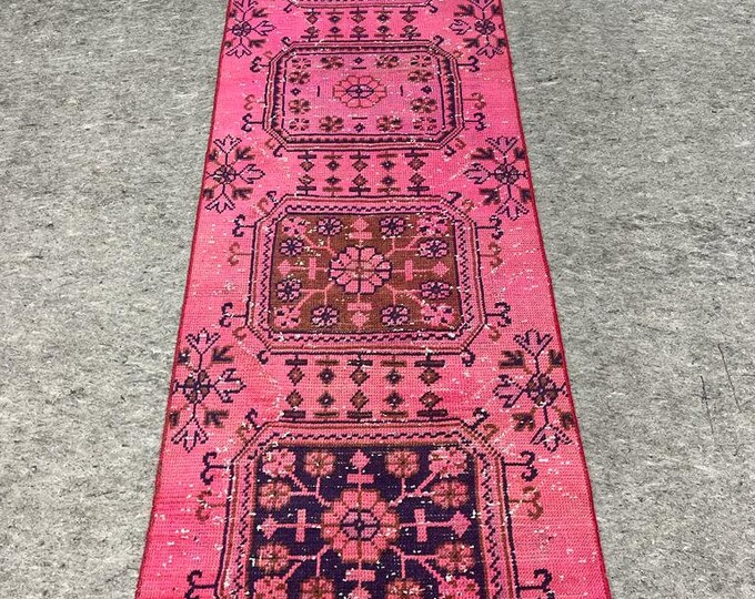 3x9 feet runner rug, 2x9 turkish handmade runner rug, 2x9 Pink color runner rug, 2x9 kidsroom entry runner rug, fantastic runner rug