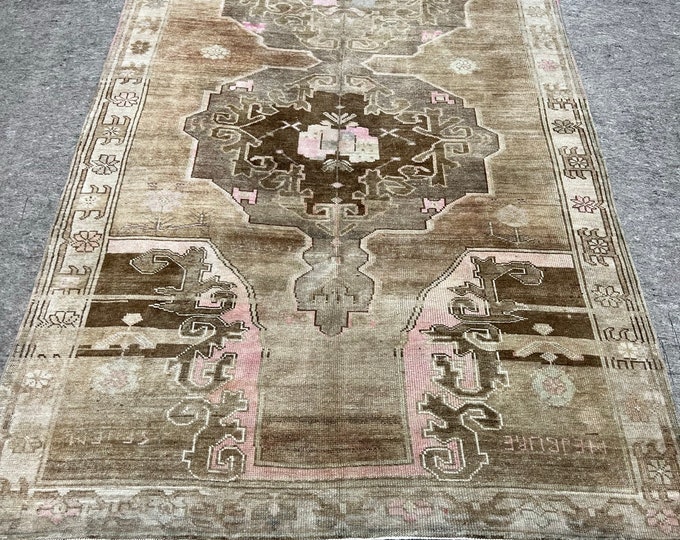 6.1x12.6 turkish BROWN colors handmade rug, wash rugs, oushak faded rugs, oriental area rugs, Accent kitchen rugs, anatolian small rug,