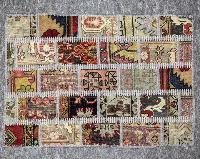 2' x 3' Anatolian Rug, Vintage Rug, Handmade Rug, Natural Rug, Wool Rug, Turkish Rug, Patchwork Rug, Small Rug, Multi Color