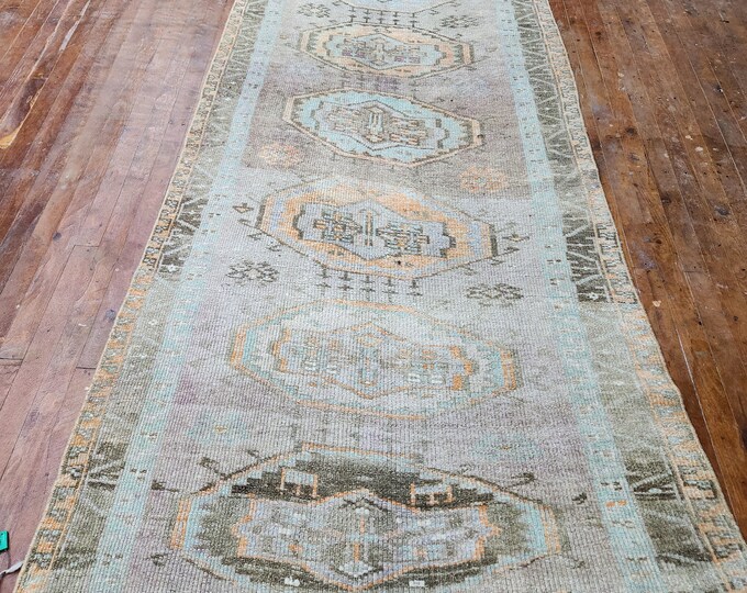 3.9x11.9 foot turkish Kars runner rugs.anatolian andmade runner rjg. faded runner rug. wool runner rug.village runner rug