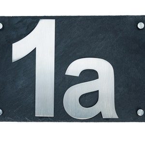 House number - a b c d - stainless steel on slate 20 x 30 cm made in germany