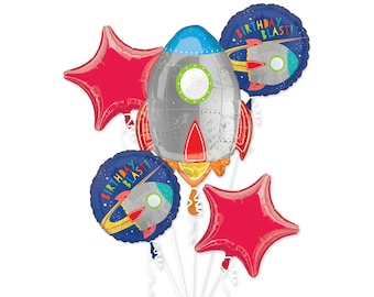 Rocket Balloon Bouquet 29", Spaceship Balloon, Space Rocket Balloon, Outer Space Balloon, Astronaut Balloon, Space Party Balloon, Stars Moon