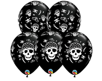 Five Pirate Balloon Latex, Skull and Crossbones Balloon, Pirate Themed Party, Pirate Treasure, Jolly Roger, Pirate Birthday, Pirate Ship