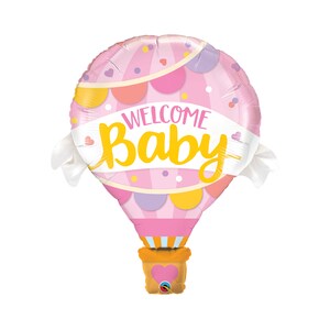 Welcome Baby Pink Hot Air Balloon Foil Mylar 44&quot;, Baby Shower Balloon, Welcome Baby Balloon, Baby Decorations, Baby Pink Balloon, Polka Dots