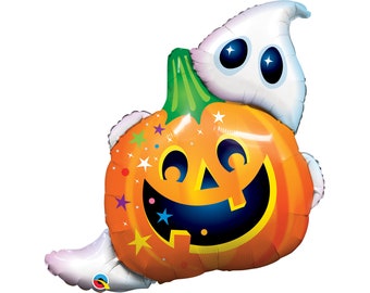 Ghost and Pumpkin Balloon 33", Halloween Party, Halloween Balloon, Halloween Decoration, Trick or Treat, Jack O Lantern, Halloween Ghost