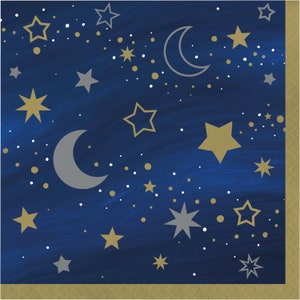 16 Servilletas Grandes de Estrellas y Luna, Luna Creciente, Noche Estrellada, Estrellas Nocturnas, Twinkle Twinkle, Estrellas y Luna, Fiesta Espacial, Servilletas de Estrellas imagen 3