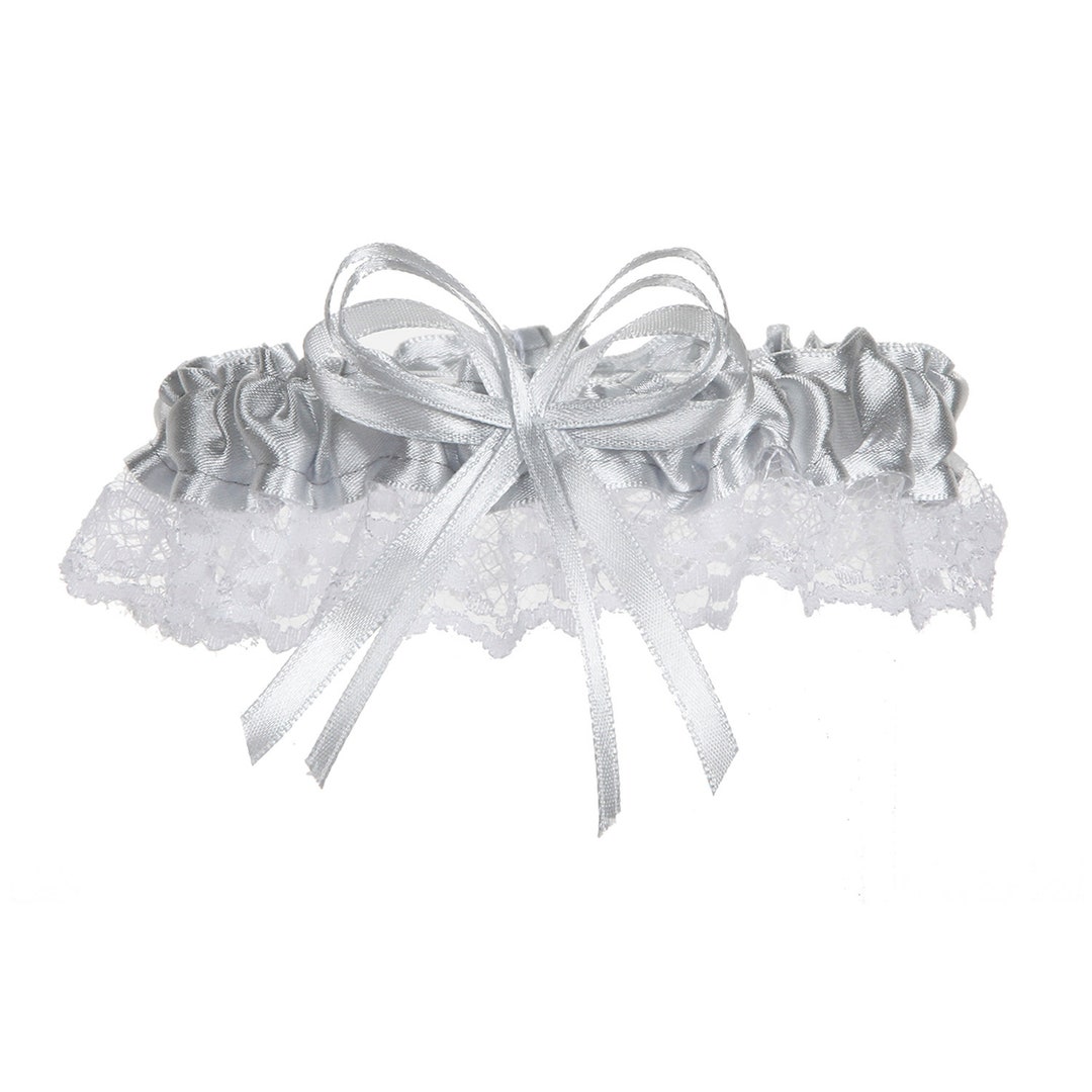 Silver Satin With White Lace Trim Wedding Garter Includes - Etsy