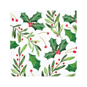 16 Small Christmas Holly Napkins, Christmas Napkins, Christmas Party, Christmas Tableware, Holiday Party, Christmas Decor, Holiday Napkins