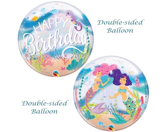 Round Happy Birthday Mermaid Balloon Foil Mylar 22", Birthday Party, Mermaid Party, Mermaid Decorations, Mermaid Birthday, Beach Party