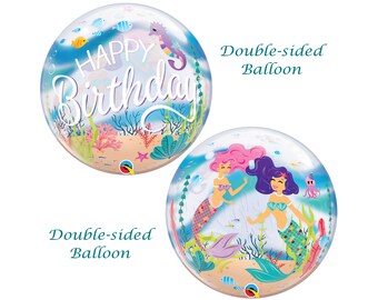 Round Happy Birthday Mermaid Balloon Foil Mylar 22", Birthday Party, Mermaid Party, Mermaid Decorations, Mermaid Birthday, Beach Party