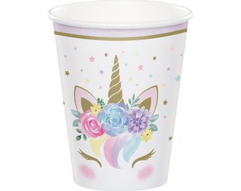 8 Unicorn Paper Cups 9 oz, Baby Shower Cups, Rainbow Unicorn Cups, Unicorn Party Cups, Unicorn Birthday Party, Unicorn Decorations