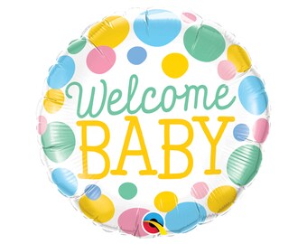 Welcome Baby Polka Dots Balloon Foil Mylar 18" , Baby Shower Balloon, Stork Baby Balloon, Welcome Baby Balloon, Baby Decorations